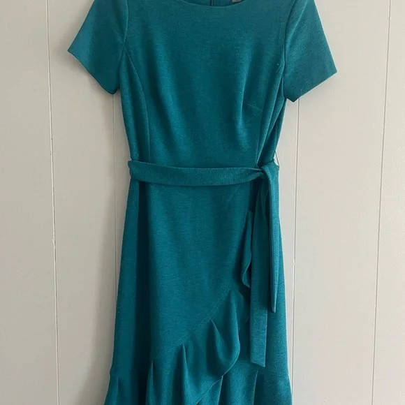 Calvin Klein Green Asymmetrical Ruffled Midi Dress